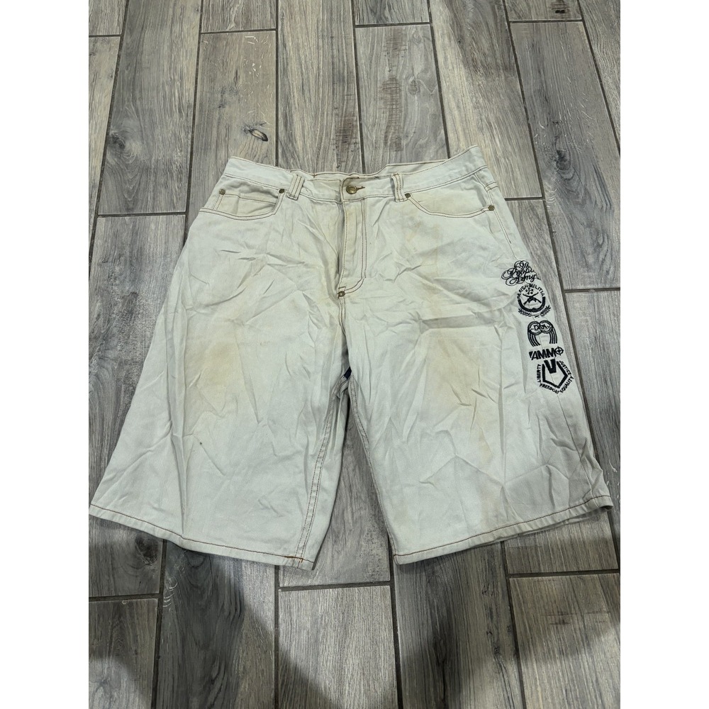 Parish Nation Men's Size 38 Beige Denim Baggy Carpenter Shorts Embroidered